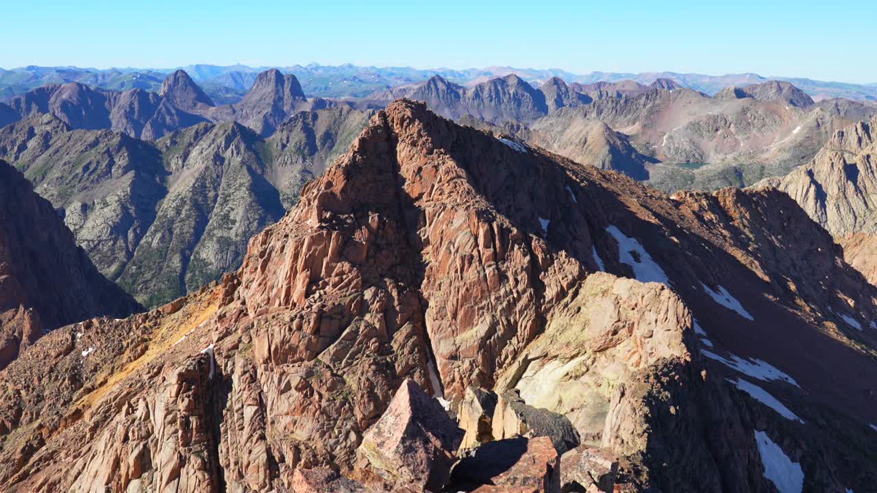 Panoramic View of a Rugged Mountain Range Under a Clear Blue Sky