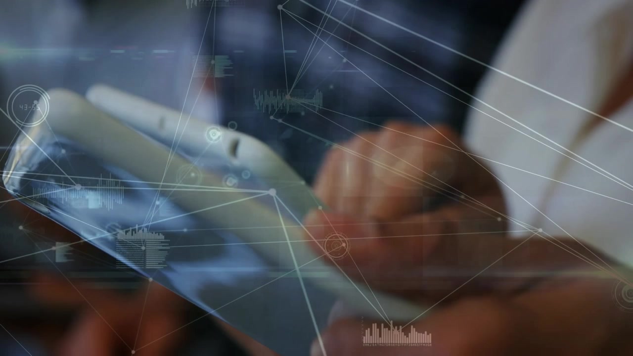 Animation of data processing over african american businessman using smartphone