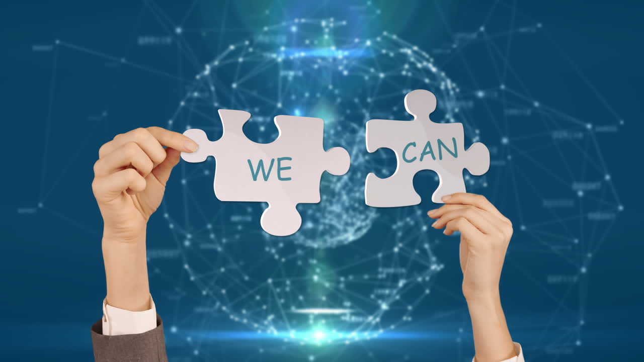 손을 잡고 퍼즐 조각