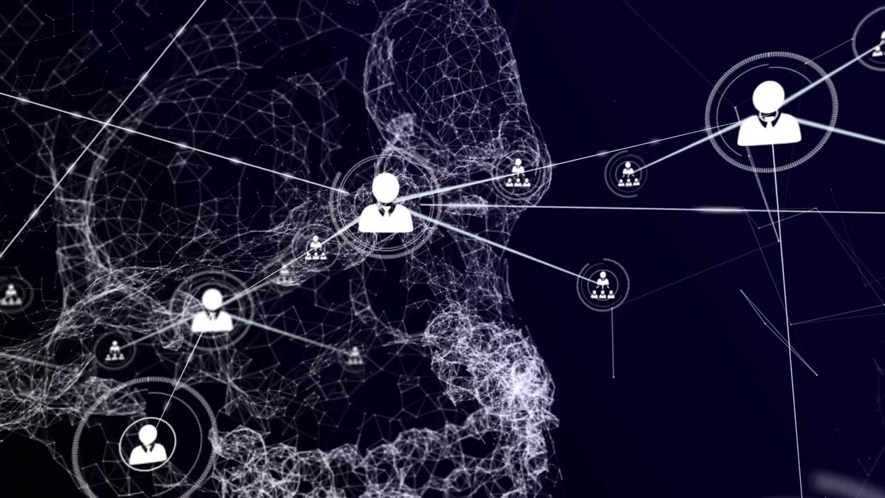 Upon central icon appearing, rings expanding and lines extending toward nodes, expanding network
