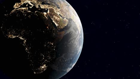 orbitando el planeta tierra visto desde el espacio - luces de la ciudad africana ardiendo por la noche