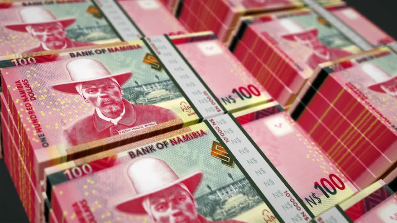 Maço de notas de dólar da Namíbia em loop contínuo