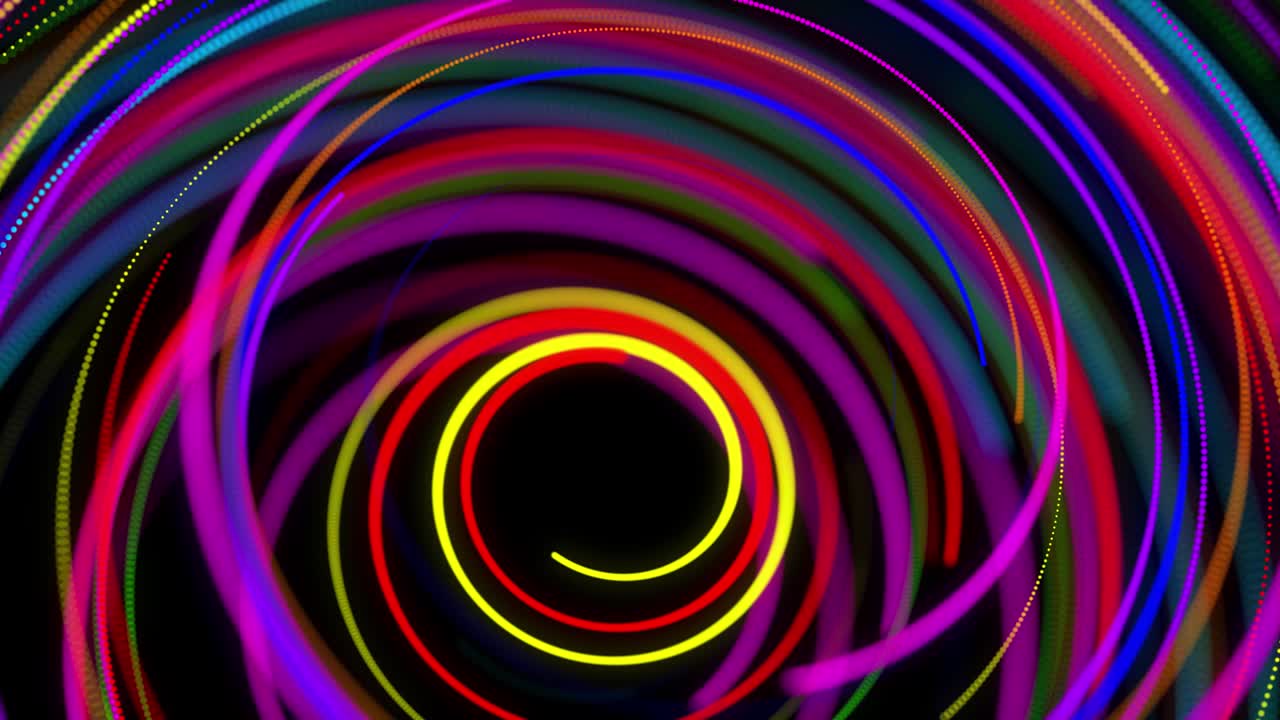 stylish creative abstract background in 4k. colored lines swirling in spiral fly along swirling path. Motion design bg of particles shaping lines, helix and abstract structures. 3d render