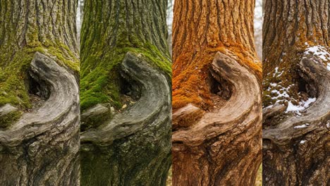 a timeless tree: capturing the seasons from the old and weathered bark of a majestic tree trunk showcasing nature's ever-changing palette and texture over time