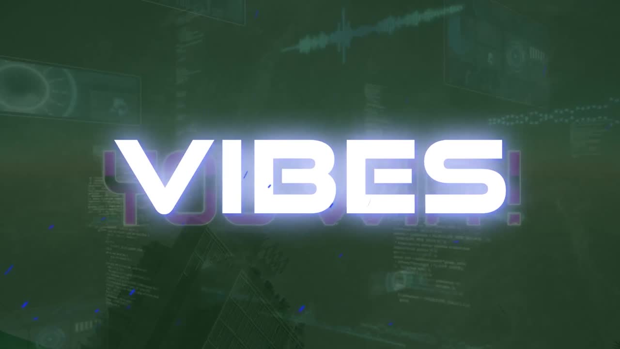 animación de vibraciones texto y procesamiento de datos sobre el paisaje urbano