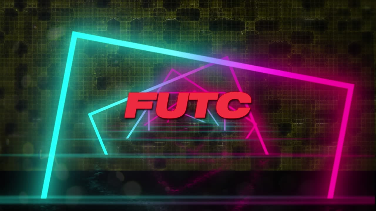 animación de texto funk sobre formas de neón en movimiento