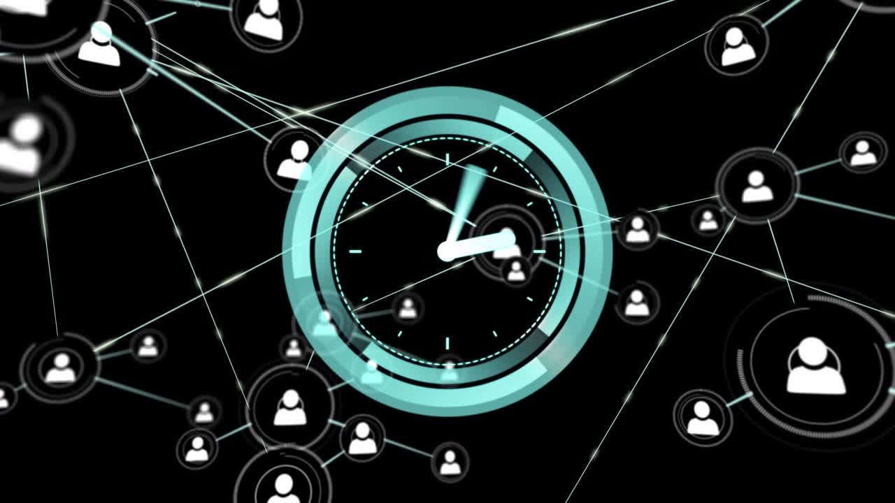 Animation of networks of connections with clock ticking