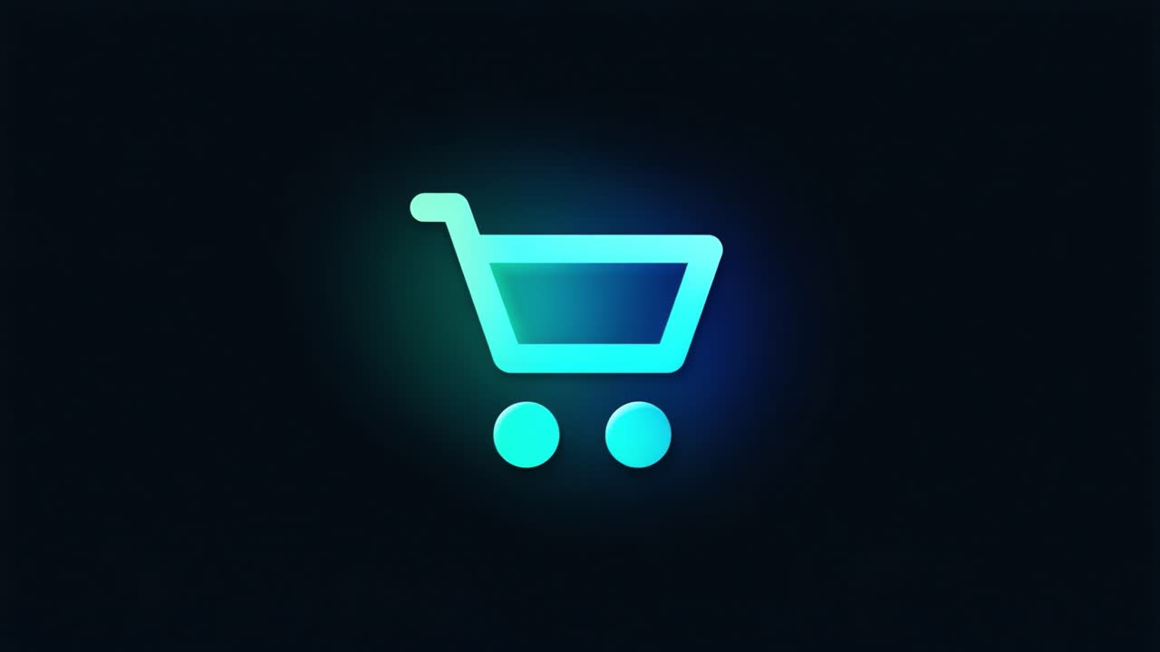 Un'accattivante rappresentazione visiva di un'icona di carrello della spesa online, dettagliata con bagliori tenui e design minimalista per applicazioni e-commerce e piattaforme digitali