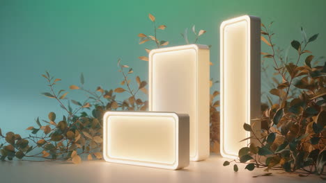 abstract glowing product displays with botanical accents