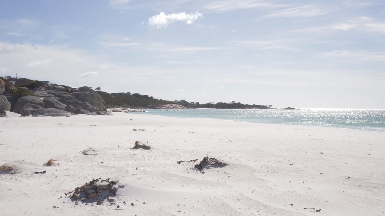 Pristine White Sand Beach With Large Boulders In Bay Of Fires, Tasmania, Australia. wide shot