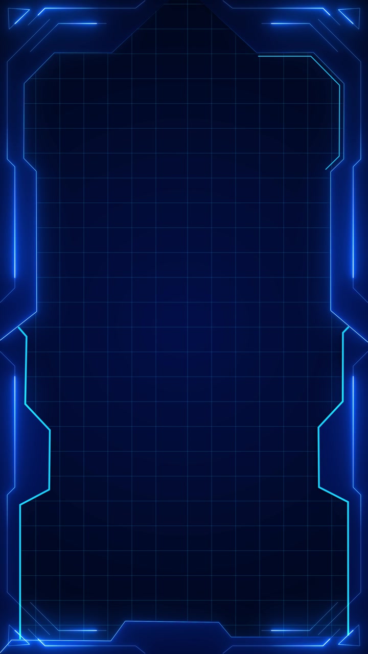 Neon blue panel edges surround a dark grid center creating a clean animated template for cyber theme