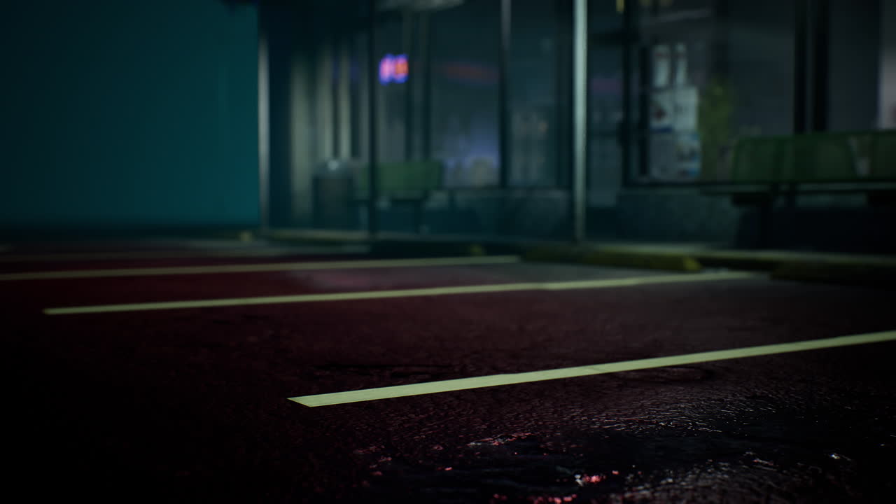 Empty Night Parking Lot at Bus Stop