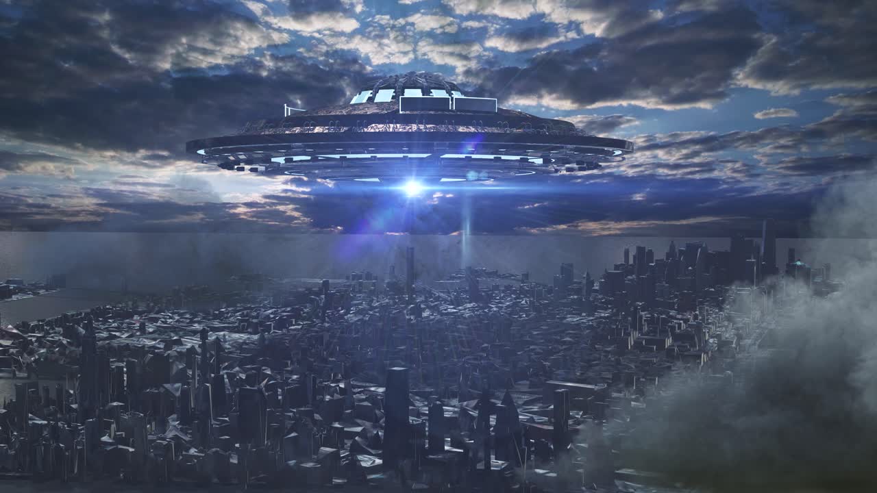 UFO over New York City at Dusk