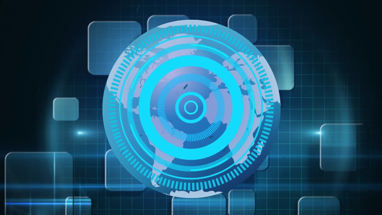 Animation of scope scanning over globe and shapes