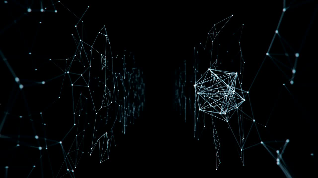 Abstract Digital Sphere Hologram with Changing Network Connections Turning and Moving on Black Seamless. Looped 3d Animation. Digital Technology and Media Concept.