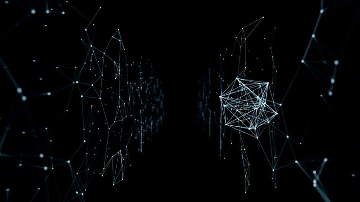 Abstract Digital Sphere Hologram with Changing Network Connections Turning and Moving on Black Seamless. Looped 3d Animation. Digital Technology and Media Concept.