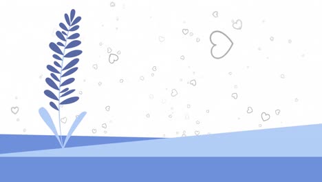 animación de corazones y plantas sobre fondo blanco