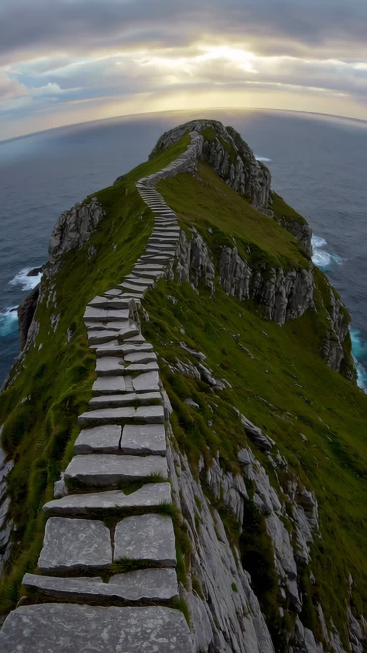 Winding Stone Steps Ascending a Dramatic Coastal Cliff