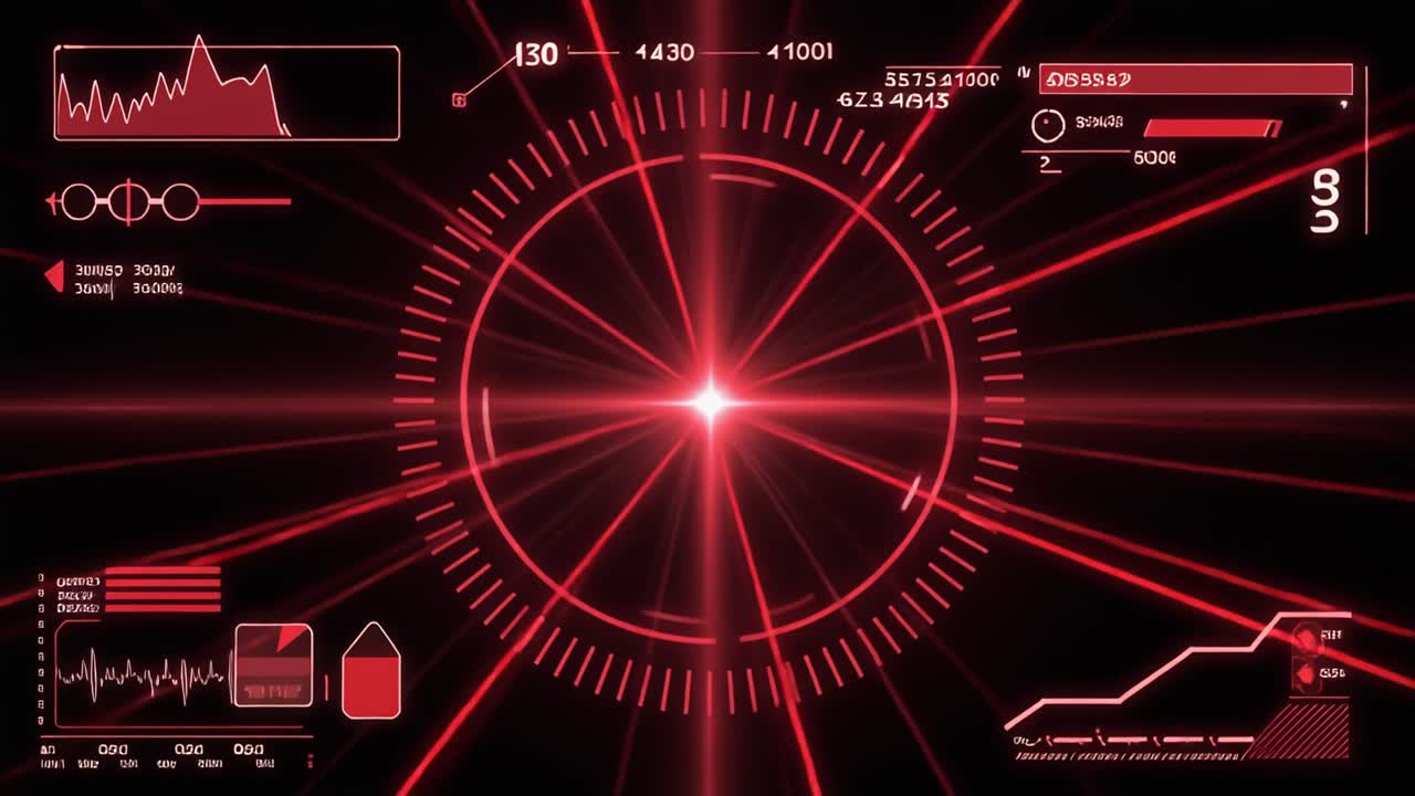 High-Tech Digital Interface with Red Laser Beams and Data