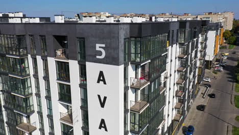 drone view of city residential area. aerial view of new modern apartment buildings for families