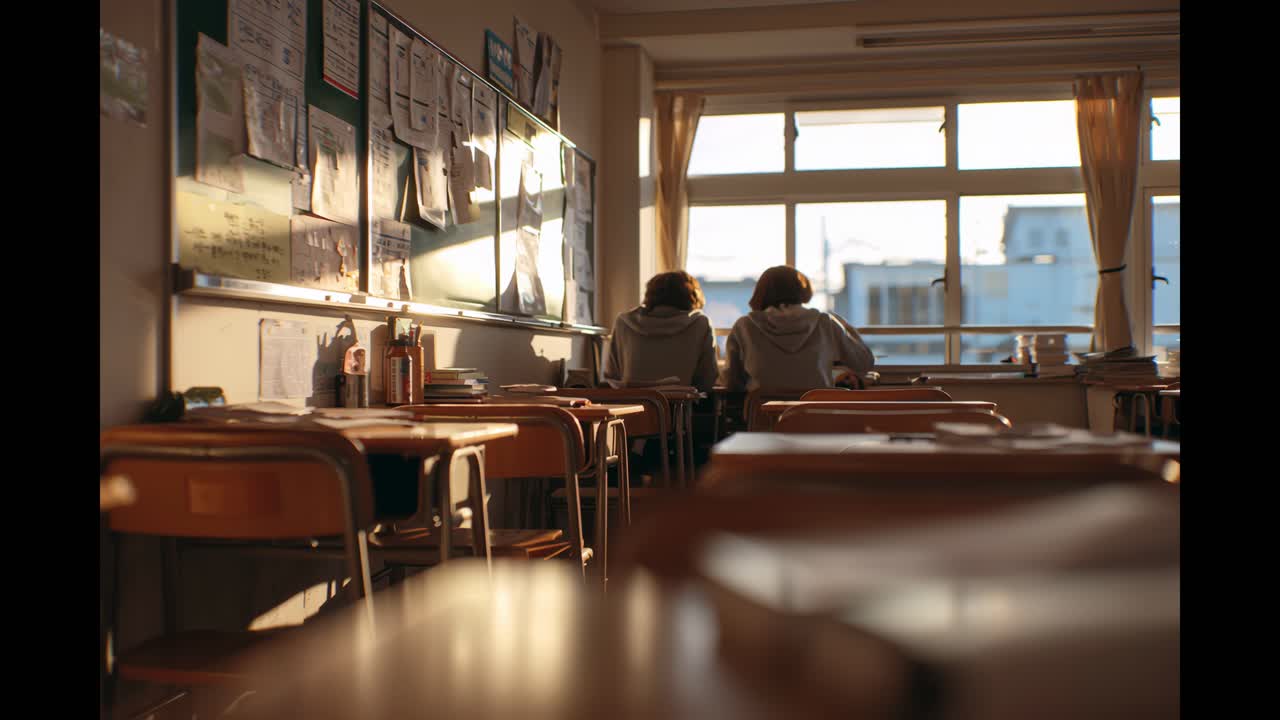 Sunlit School Classroom With Students