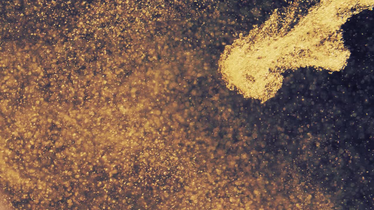 추상적인 황금 입자, 흐릿한 불투명한 보케, 움직임, 혼란, 눈알