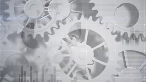 animación de diversos datos sobre engranajes giratorios en gris