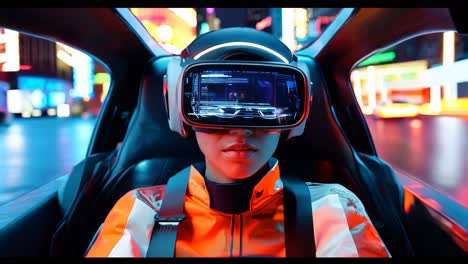 a person wearing a virtual reality headset in a car