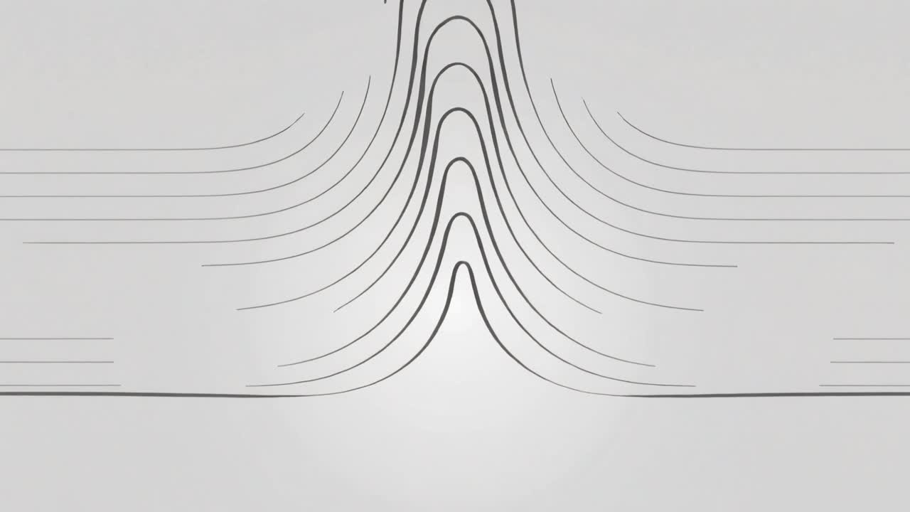Horizontal lines bulging, driving black plume into dense column, spreading striped base for design
