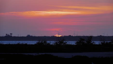 Colorful-sunset-at-a-windfarm-in-Texas