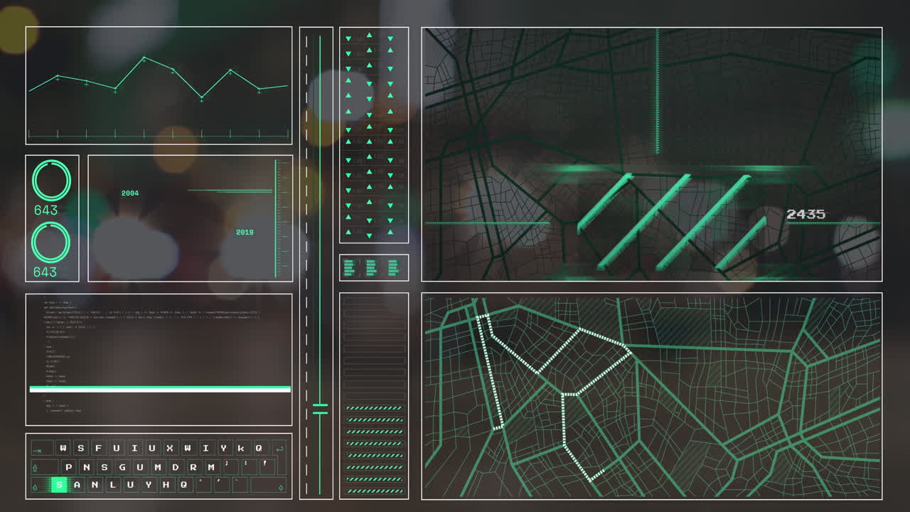 데이터 처리 및 도시 불빛을 통한 연결의 애니메이션