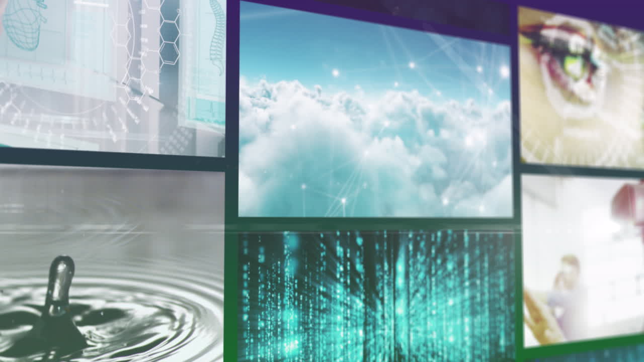 9개의 스크롤 비즈니스, 레저 및 기술 화면의 복합 애니메이션