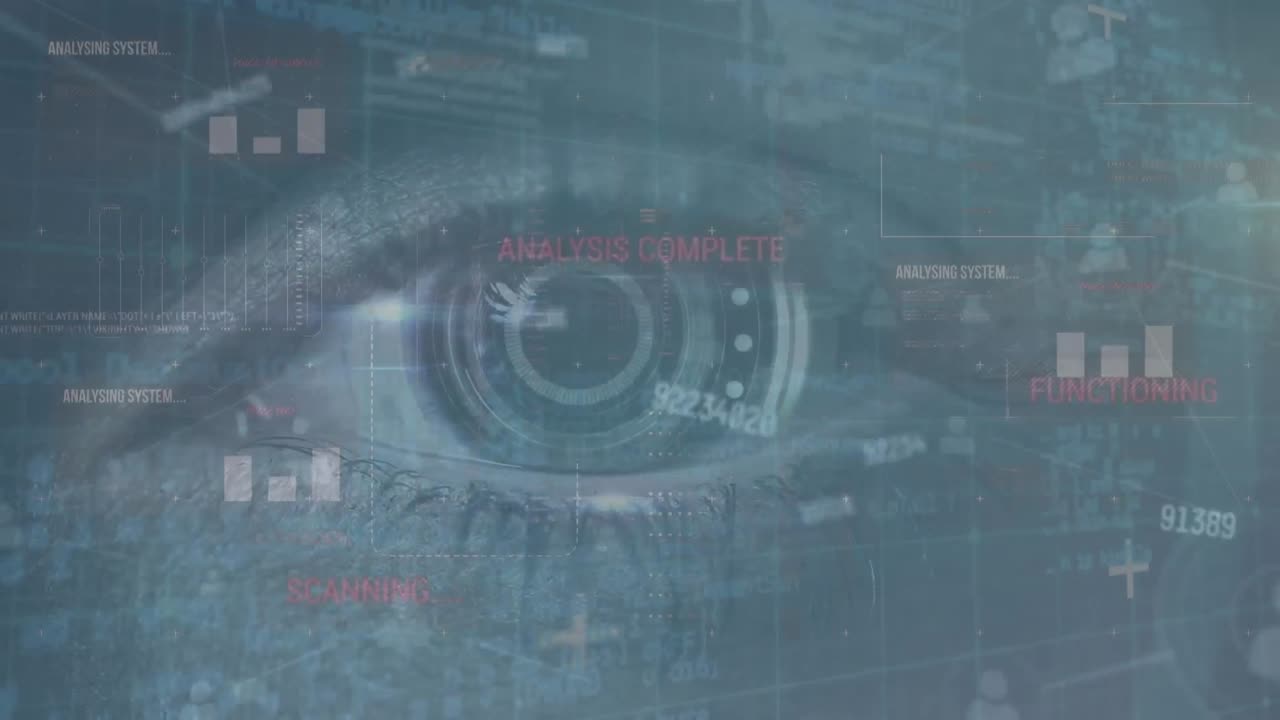 Animering av databehandling över en kaukasisk kvinnas öga