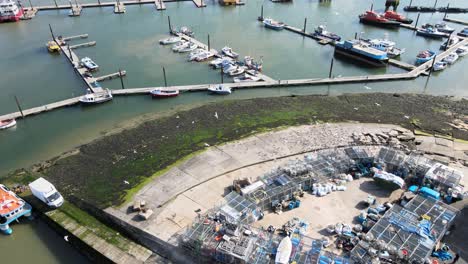 ramsgate kent lobster pots on quay side aerial 4k footage