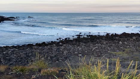 seascape waves flowing onto vik rugged iceland rocky coastal shoreline