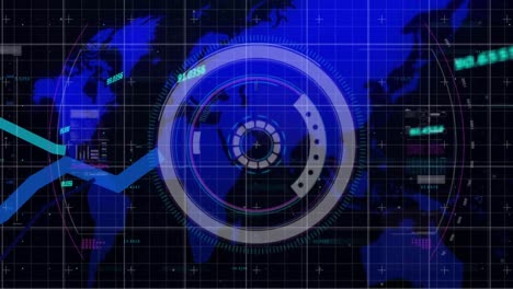 animation of data processing and world map over black background