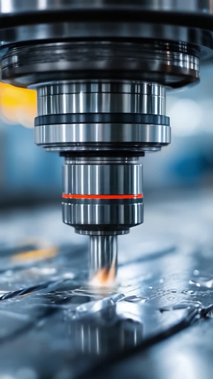Processo di lavorazione CNC di precisione: Catturando l'efficienza e i dettagli di un utensile da taglio al lavoro, mostrando la trasformazione delle materie prime in componenti ingegnerizzati.