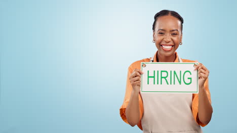 woman, pointing and sign for hiring