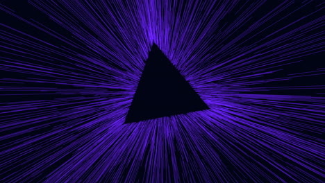 A striking image of a black and purple triangular shape emitting a bright, moving light. The dynamic diagonal motion adds an intriguing visual element to the composition