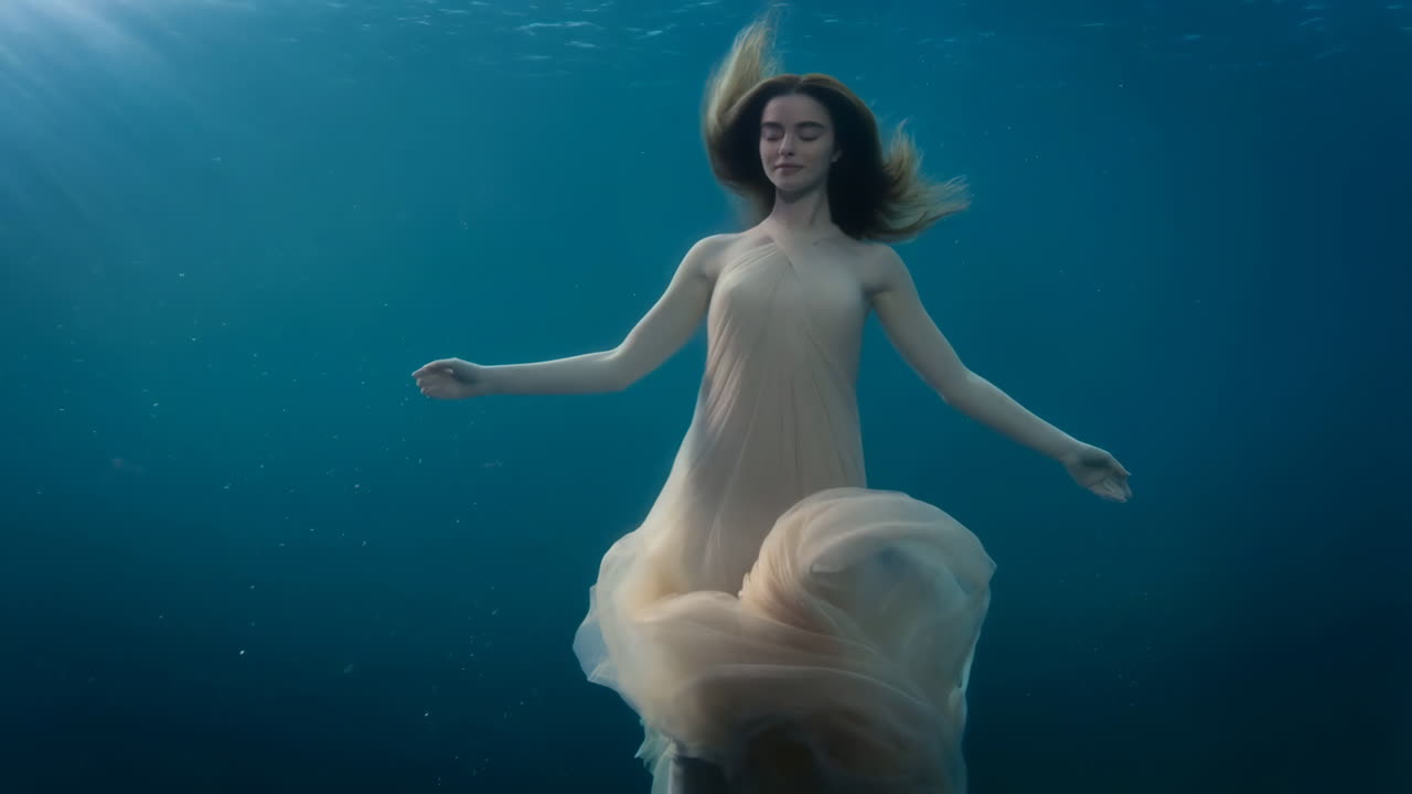 Woman in a Flowing Dress Underwater
