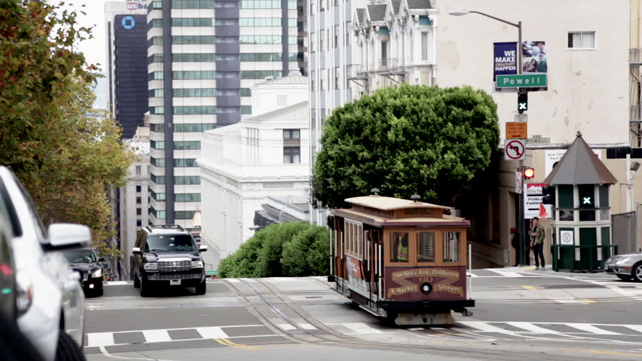 San Francisco street scene with cable car
