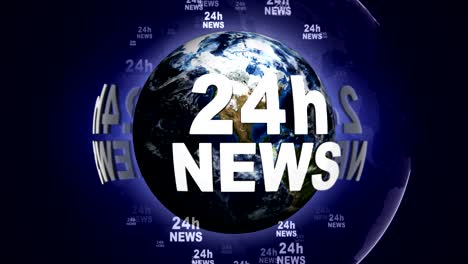 24h news text animation around the world, rendering, background, loop