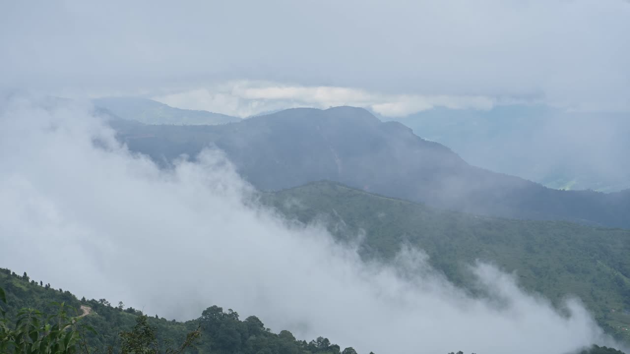 Time Lapse of Clouds Moving Through a Valley, Timelapse of Cloud Rolling Over Trees in Mountains Landscape Scenery in Nepal