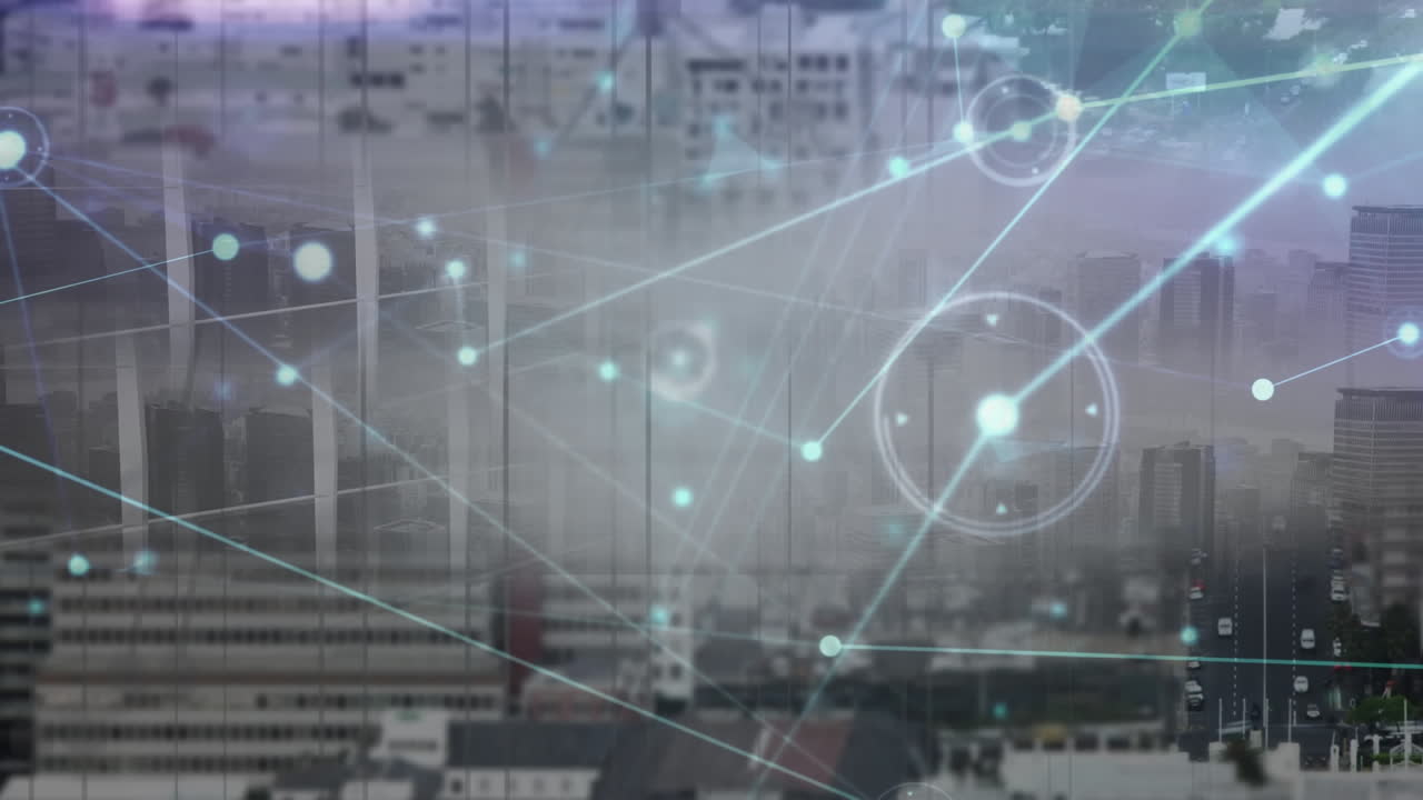 Animation einer Stadtlandschaft und eines Verbindungsnetzwerks