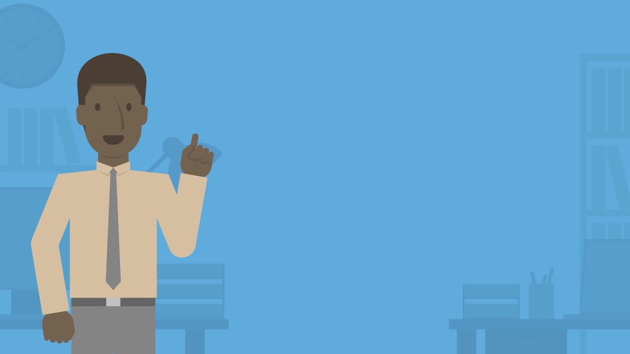 Businessman african american presentation on business office blue color background, seamless looping animation 4K with copy space