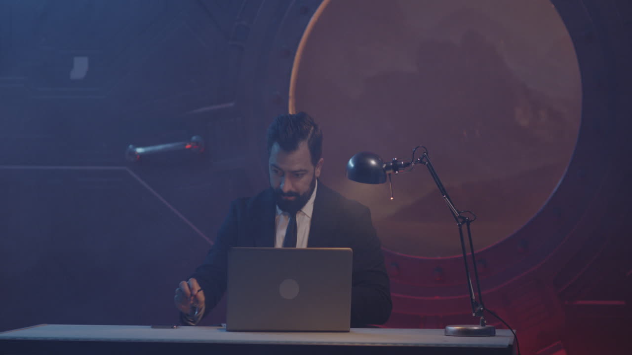 Businessman in a Futuristic Office