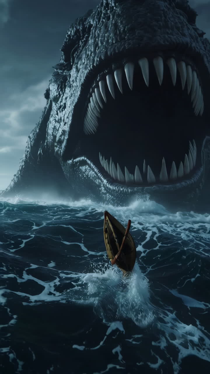 Mostro marino gigante emerge da un oceano in tempesta