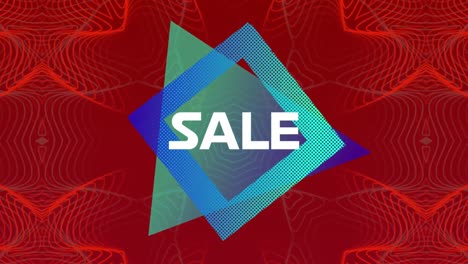 animation of sale text over neon pattern on red background