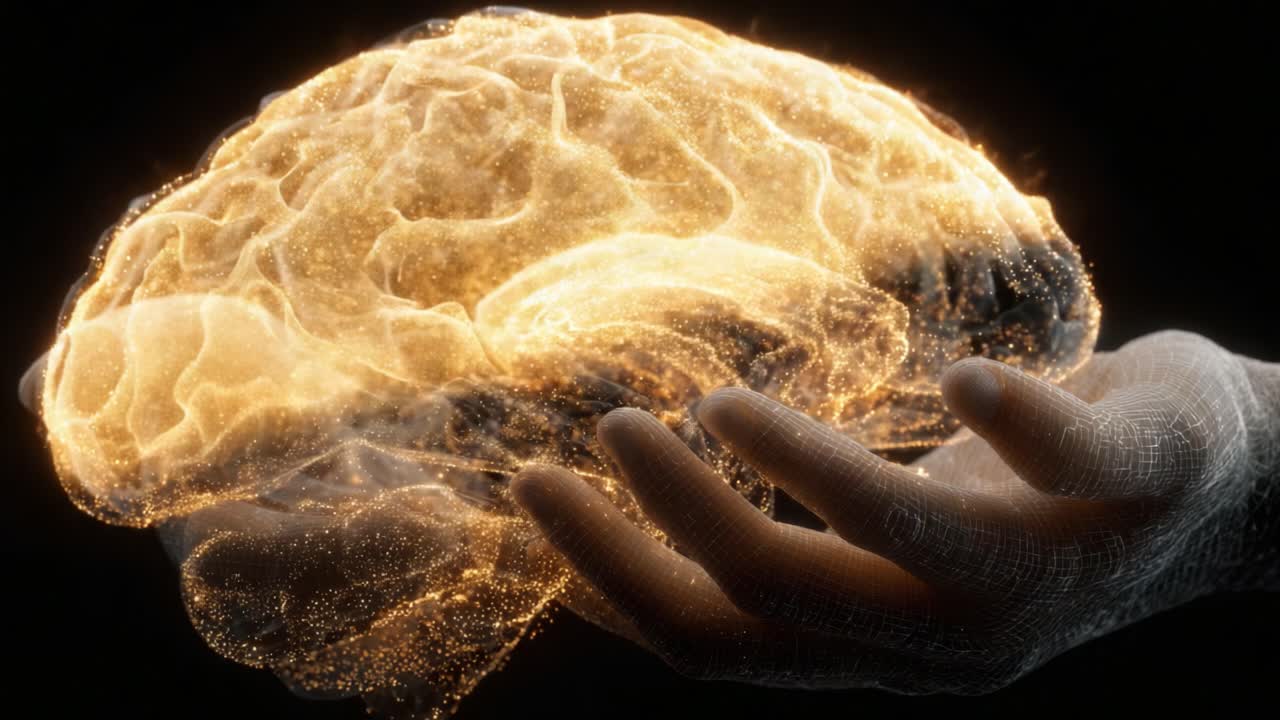A Stunning Visual Representation of the Mind, Showcasing a Radiant Brain Emerging from Hands, Merging Science and Art to Illustrate Human Thought and Intelligence