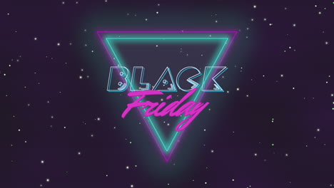 Retro-Black-Friday-text-with-neon-triangle-in-dark-galaxy